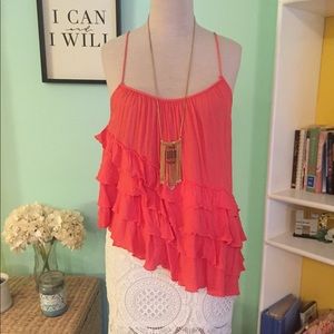 Free People Coral Asymmetrical Tank